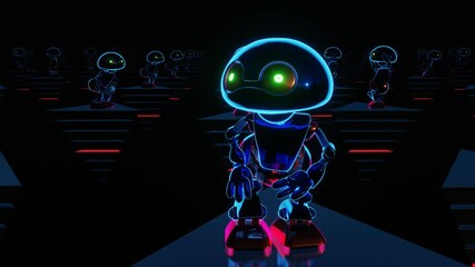 Dancing robots on flying pyramids.