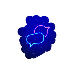 Neon LED blue and pink speech bubble icon type. Midnight blue realistic neon icon. Neon conversation area and messaging icon night show. Isolated On White Background.