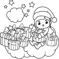 Christmas coloring book with cute girl