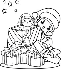 Christmas coloring book with cute girl