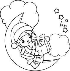Christmas coloring book with cute girl