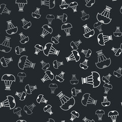 Grey Box flying on parachute icon isolated seamless pattern on black background. Parcel with parachute for shipping. Delivery service, air shipping. Vector