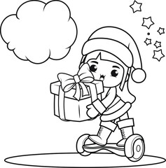 Christmas coloring book with cute girl