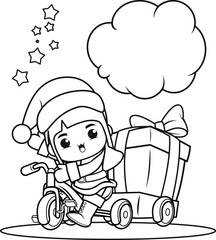 Christmas coloring book with cute girl