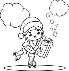 Christmas coloring book with cute girl