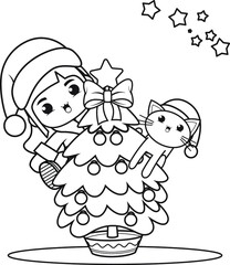 Christmas coloring book with cute girl