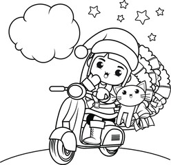 Christmas coloring book with cute girl