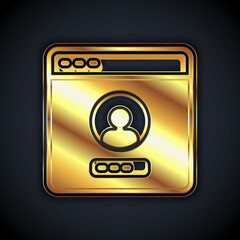 Gold Create account screen icon isolated on black background. Vector