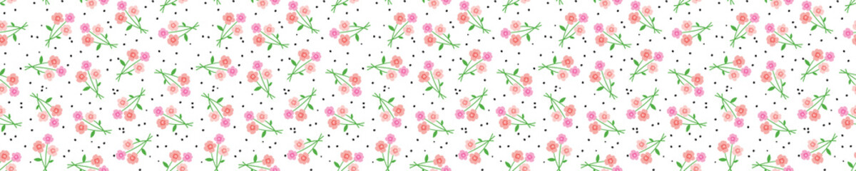 Seamless pattern with pink bouquets of flowers