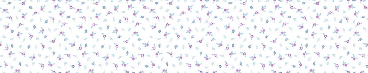 Seamless pattern with purple flowers and leaves