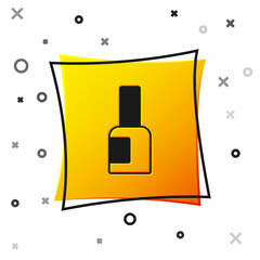 Black Bottle of nail polish icon isolated on white background. Yellow square button. Vector