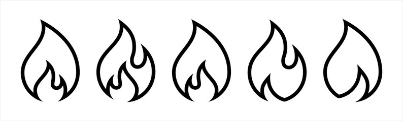 Fire flame symbol. Bonfire outline logotype. Fire icons set vector illustration in outline style.