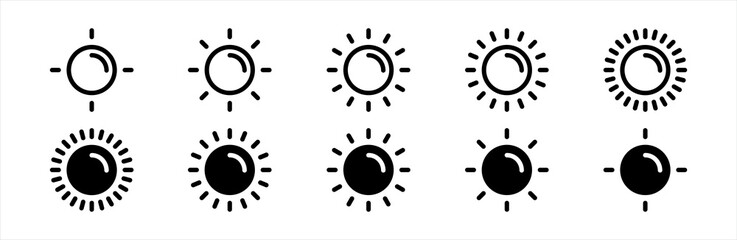 Sun simple icons collection. Solar symbols Vector illustration.
