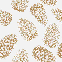 golden pine cone engraving Isolated - 464892782