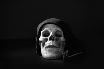 Skull on black background. Halloween concept.