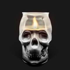 Glass transparent skull with a candle inside. A candle in the form of a skull on a black background. Vector from gradient meshes. ENP10.