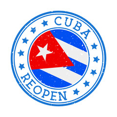 Cuba Reopening Stamp. Round badge of country with flag of Cuba. Reopening after lockdown sign. Vector illustration.