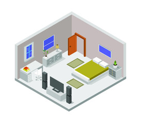 Obraz premium Isometric bedroom on white background
