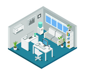 Isometric office room on a white background