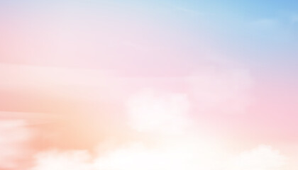 Obraz na płótnie Canvas Colorful cloudy sky with fluffy clouds with pastel tone in blue,pink and orange in morning,Fantasy magical sunset sky on spring or summer,Vector illustation sweet background for holiday banner