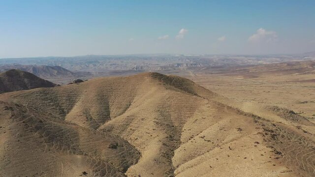 Negev desert Israel March 2021 - Herd of goats in the desert - aerial view