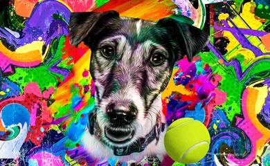 Foto op Canvas dog with a ball color art  © reznik_val