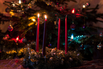 second advent candle on advent wreath