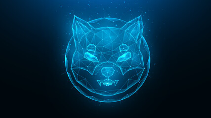 Shiba inu polygonal vector illustration on a blue background. Cryptocurrency low poly design - obrazy, fototapety, plakaty