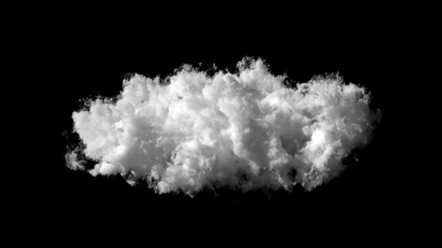 Nuage blanc de type cumulus isol&eacute; sur fond noir. Rendu 3D.
