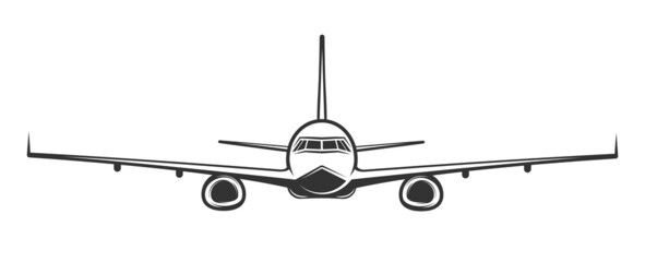 Airplane in simple style front view isolated on white background. Vector illustration