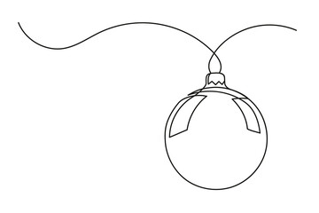Continuous one line drawing of Christmas ball. Christmas ball  isolated on white background. Vector illustration