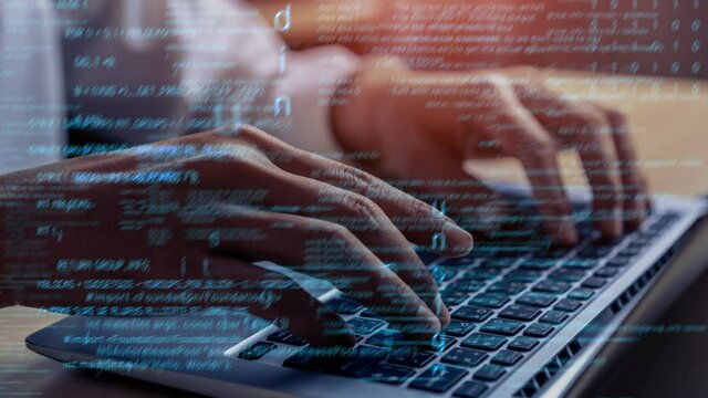 Conceptual programming and coding of future software . 3D render computer graphic .