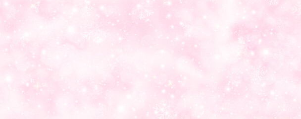 Winter Bokeh Glitter Sparkles Abstract Snowflake Background In Pink, Copyspace