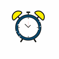 Alarm clock icon with long shadow. Flat design style. Clock silhouette. Simple icon. Modern flat icon in stylish colors. Web site page and mobile app design element.