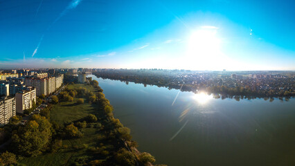 the Kuban river near the city of Krasnodar at the dawn hour of early autumn