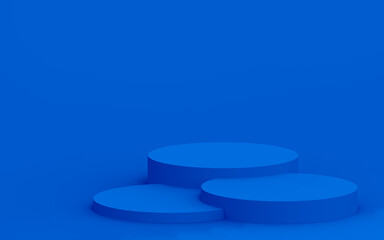 Abstract 3d blue color cylinder podium minimal studio background.