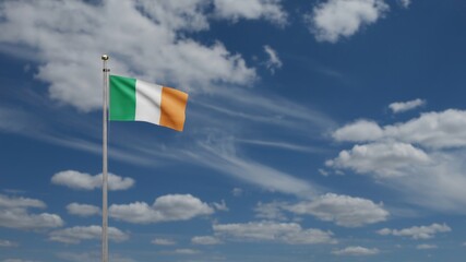 3D, Ireland flag waving on wind. Irish banner blowing soft silk.
