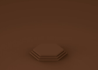 3d brown dark hexagon podium minimal studio background. Abstract 3d geometric shape object illustration render. Display for cosmetics beauty and fashion product. Food and drink Concept.