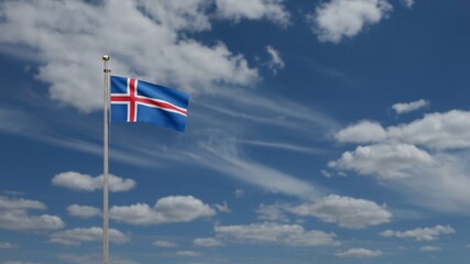 3D, Icelandic flag waving on wind. Iceland banner blowing soft silk.