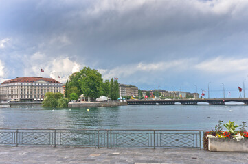 Fototapeta na wymiar Geneva, Old city view by the lake, Switzerland, Europe