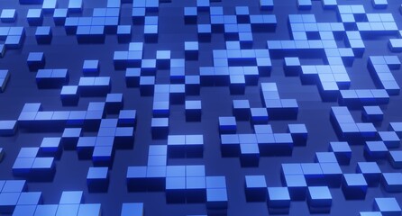 Blue mosaic with cubes on a blue background. 3d rendered