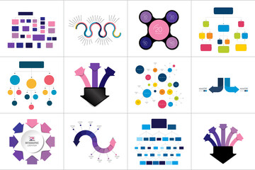 Fowcharts schemes, diagrams. Mega set. Simply color editable. Infographics elements.