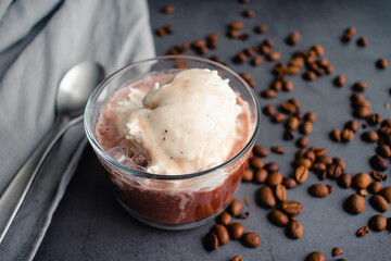 Affogato Made with Port Wine and Vanilla Gelato: An Italian dessert made with espresso, port, and vanilla ice cream
