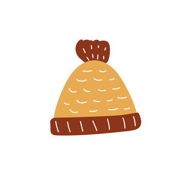 recommend clip art: Knitted hat made of wool, vector illustration isolated on white background. Autumn hat icon