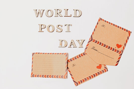 World Post Day. Mail envelopes with letters on a white background. Day of the post office and postal worker