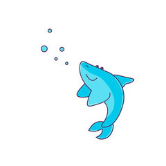 Vector illustration of shark, isolated on a white background. Cute blue decorative  shark. 