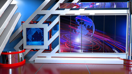 Backdrop For TV Shows .TV On Wall.3D Virtual News Studio Background, 3d rendering
