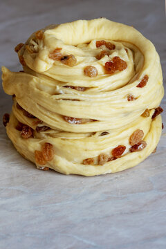 dough with raisins. Craffin  before baking.  Easter homemade