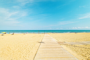 Fototapeta na wymiar La Mata beach and turquoise Mediterranean Sea at sunny day. Spain