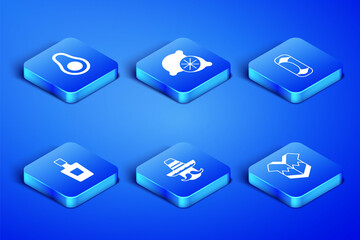 Set Poncho, Avocado fruit, Mexican man sombrero, Tequila bottle, Lime and Burrito icon. Vector